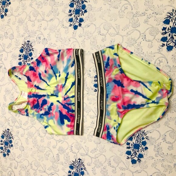 JUSTICE Girls Swimsuit Tankini Swim Tank Bikini Size L 12/14 Tie Dye Zip - Picture 4 of 16
